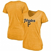 Women's Pittsburgh Pirates Freehand V Neck Slim Fit Tri Blend T-Shirt Gold FengYun